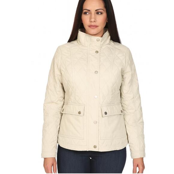 A New Day puffer coat cream colored quilted zip and button up pockets SZ XL - Picture 1 of 10